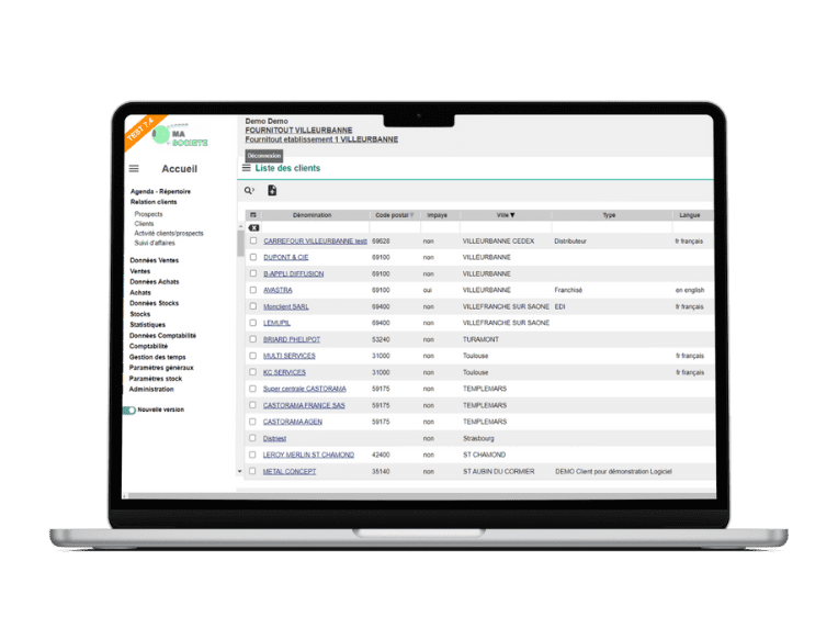 Liste des clients dans ERP TRADE.EASY